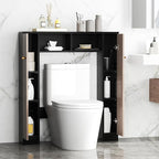 Tangkula Over The Toilet Storage Cabinet, Freestanding Above Toilet Organizer w/ 10-Level Adjustable Shelves & Crossbar, Anti-Tipping Device Included, Bathroom Space Saver (Modern, Black)