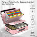 COLCASE Fireproof Document Organizer, Hard Fireproof Waterproof Document Box with Lock Creative Hard-Shell Design Fireproof Document Box for Important Documents Certificates Laptop Passports Pink
