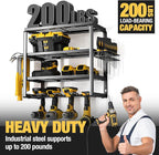 YYR 4 Layer Power Tool Organizer Wall Mount, Cordless Drill Hanger Storage Rack, Battery Tools Holder with Charging Station Shelf for Garage Organization, Workshop, Pegboard, Shed - 16 Inch 4 Slots
