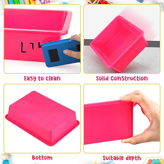 Hoteam 10 Pcs Flat Storage Organizer Tray Bin Letter Size Paper Tray for Classroom Plastic Stackable File Organizer for School Office Teacher Book Organization (Dark Pink,13.78 x 9.84 x 3.15 Inch)