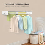 Drying Rack Clothing,Clothes Drying Rack Wall Mounted,Laundry Drying Rack Wall Mount,Foldable,Collapsible,60 lb Capacity 5 Aluminium Poles with 6 Hooks,Space Saving Clothes Drying Rack,White 40"