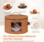 Lifewit Round Cowboy Hat Box for 7 Caps, Large Felt Hat Organizer Bag for Men&Women Storage, Baseball Cap Container with Lid for Travel, Foldable 16.5" Dx10.6 H Carrier, 37L Each, Brown 1 Pack