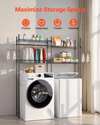VEVOR Over The Washer and Dryer Storage Shelf, 4 Tier Laundry Room Drying Rack with Hanger Rod and Hooks, Adjustable Over Washer and Dryer Shelves, Laundry Room Shelf Storage Space Saver, Black
