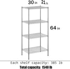 21" Deep x 30" Wide x 64" Height Wire Shelving Kit | 4-Tier | NSF Commercial Storage Rack Unit
