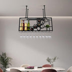 Ceiling Mounted Wine Rack with Glass Holder, Black Iron Hanging Wine Bottle Storage, 39.37x11.81x15.75 Inch, 150lbs Capacity, Modern Rectangular Design