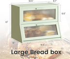 GHWIE Double Layer Bamboo Bread Box for Kitchen Counter,Large Capacity Bread Storage Bin,Bread Container with Acrylic Wavy Door Panel (Light Green, Medium)