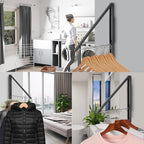 Foldable Clothes Drying Rack, Wall Mounted Retractable Drying Rack Clothes Hanger for Laundry, Bathroom, Balcony Use, Space Saving Laundry Racks and Closet Organizer, Aluminum (Black)