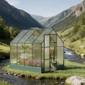 Aluminum Greenhouse with Polycarbonate Panels, Walk-in Garden Greenhouse for Outdoor Plant Growing, Durable Structure for Year-Round Gardening (Green + Aluminum)