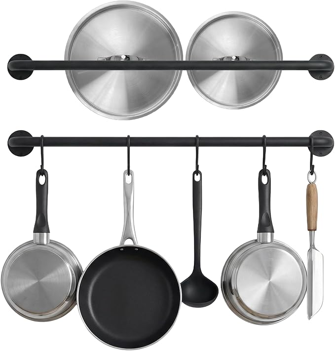 KAKIGO Kitchen Utensil Rack Organizer Wall-mounted Pot Pan Wall Hanger Holder For Hanging Rail with 10 S Hooks