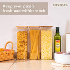 73oz 3PCS Sqaure Spaghetti Pasta Storage Containers with Lids, Pantry Containers Tall Glass Tight Food Storage Jars with Lids for Penne, Macaroni, Lasagna, Fusilli, Cereal, Flour, Sugar, Oats