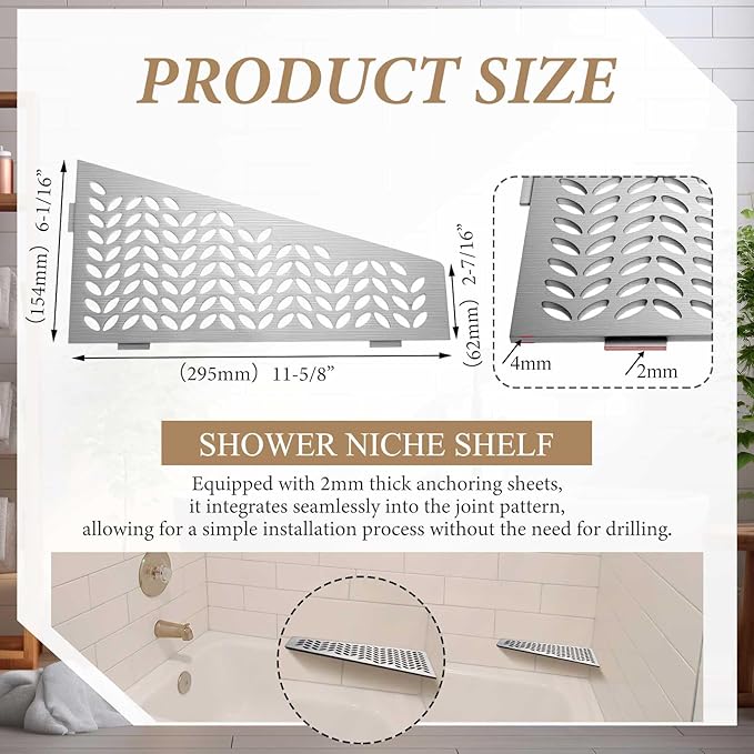 Quadrilateral Corner Shelf for Tiled Walls 12 Brushed 316 Stainless Steel 3/32 Thick Anchor Plate Bathroom Storage Shampoo Holder Organizer Kitchen Shelf