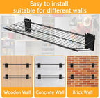 Wall Shelf 24'' x 11'' Garage Wall Mounted Storage Shelves, Heavy Duty Metal Wire Shelving Storage Rack for Garage, Office, Basement and Kithcen, Max Load 90lb,Black, 2-Pack