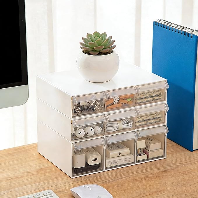 Small Stackable Drawer Organizer with 3 Drawer, Desktop Clear Storage Box for Stationary, Makeup, Jewelry, Office Craft Supplies