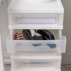 IRIS USA Plastic Drawer Storage Organizer Rolling Cart, 2-Pack, with Wheels Casters, 3-Drawers, for Classroom Art Craft Supplies Dresser Closet Bathroom Laundry Room, White/Clear