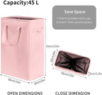 Chrislley 45L Slim Laundry Hamper Narrow Laundry Basket with Handle Foldable Dirty Clothes Portable Skinny Hamper Organizer Storage Bins (22 inches, pink)