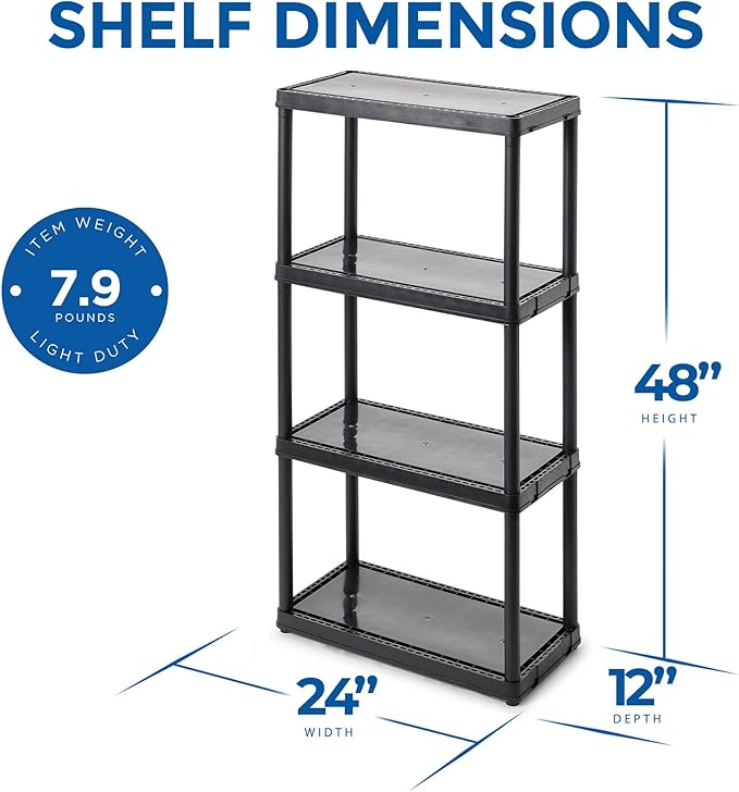 Gracious Living 4 Shelf Fixed Height Solid Light Duty Storage Unit 12 x 24 x 48 for Home, Garage, Basement, & Laundry, Black (3 Pack)