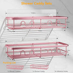 Adhesive Shower Caddy, Large Capacity Shower Racks for Inside Shower, No Drill Bathroom Shower Organizer and Storage, 2 Pack Pink Bathroom Shelves, Home Decor Rv Accessories, Apartment