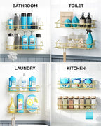 Nieifi Shower Caddy Shelf Storage Rack Adhesive Without Drilling Stainless Steel with Hooks for Washroom, Lavatory, Restroom, Toilet, Bathroom, Kitchen - 2 Pack, Golden