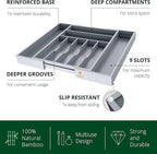 ROYAL CRAFT WOOD Luxury Bamboo Kitchen Drawer Organizer - Silverware Organizer - Utensil Holder and Cutlery Tray with Grooved Drawer Dividers for Flatware and Kitchen Utensils (9 Slot, Gray)