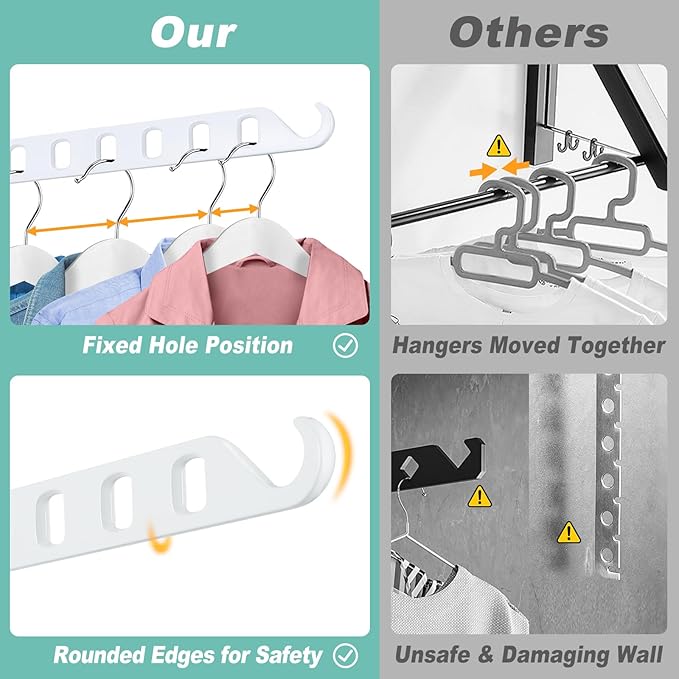 Wall Mounted Clothes Hanger with Swing Arm - 8-Hole Laundry Room Drying Rack | 180° Rotation & Space Saving for Hanging Clothes | Swing Away Coat Hanger | Aluminium(2-Pack, White)
