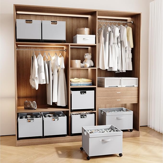 HOUSE AGAIN Shoe Organizer for Closet, Foldable Shoe Storage Organizer Box with Wheels and Adjustable Dividers, Sturdy Metal Frame Fits up to 16-32 Pairs, Large Shoes Storage with Clear Cover