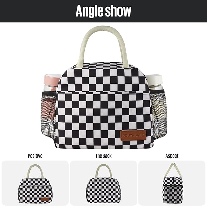 Lunch Bag Women/Men Lunch Box Women/Men (Black+White Checkerboard)