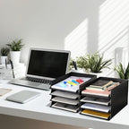 Wenqik 8 Pcs Stackable Paper Trays Rectangular Plastic Desk Holder Desktop Document File Organizer Storage Letter for Office Classroom (Black)
