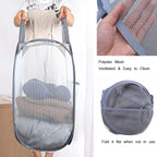 Mesh Pop up Laundry Hamper, Collapsible for Storage, Portable Folding Pop-Up Clothes Hamper Laundry Basket for Home Room, College Dorm or Travel, Grey