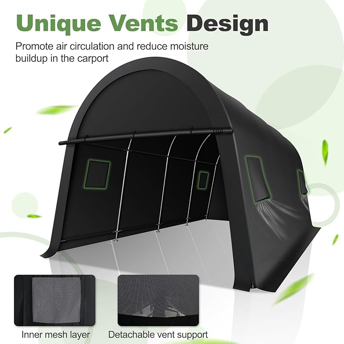 COBIZI Carports 10x20 Heavy Duty Car Canopy Garage with Removable Doors & Vents, Galvanized Frame Portable Carport Canopy Outdoor Storage Shelter with All-Season Tarp for Car Boat Truck