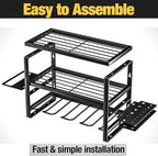 YYR Heavy Duty Power Tool Organizer Wall Mount, Cordless Drill Hanger Storage Rack, Battery Tools Holder with Charging Station Shelf for Garage Organization, Workshop, Pegboard, Shed - 16 Inch 4 Slots