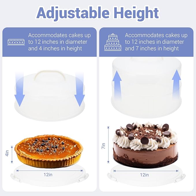 12 Inch Cake Carrier with Lid and Handle – Heavy-Duty Cake Container for Baking Events & Outdoor Trips | Adjustable Height,Portable Food Cake Carrier Storage Solution for Picnics & Camping