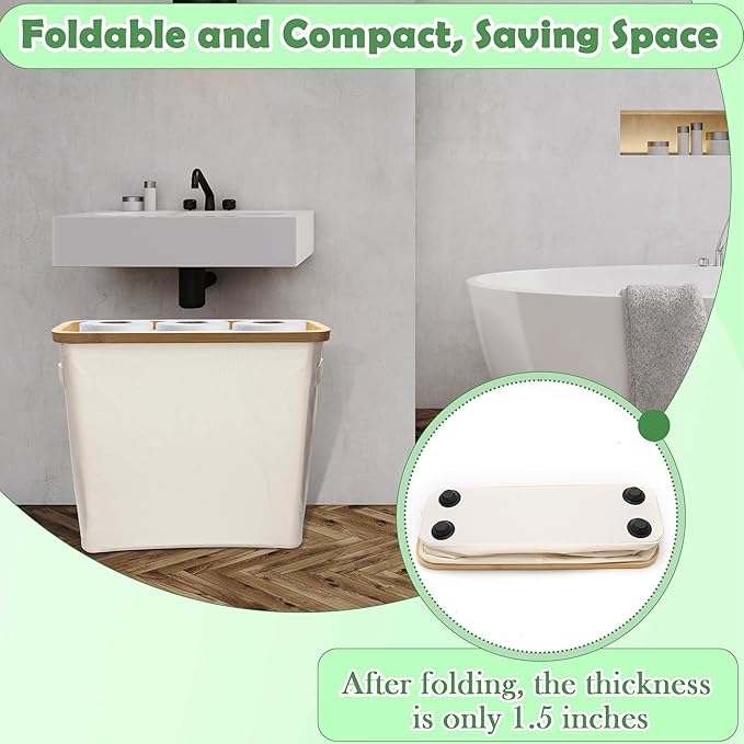 24L Toilet Paper Storage with Bamboo Lid and Anti Slip Foot Nail for 12-Roll Standard Toilet Paper Container Oxford Storage Holder with Handle Beige