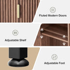 Over The Toilet Storage Cabinet with Fluted Doors and Adjustable Shelf, Tall Bathroom Organizer with Metal Stand Space Saver Over Toilet, Wood Rack for Bathroom, Restroom, Laundry