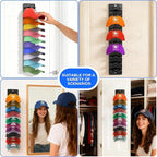 BRIGHTWORLD Hat Rack for Baseball Caps, 2 Pack Hat Rack for Door Hold Up to 20 Hats, Baseball Cap Organizer, Hat Organizer for Closet Door Bedroom (Adhesive or Screw Mount) BLACK