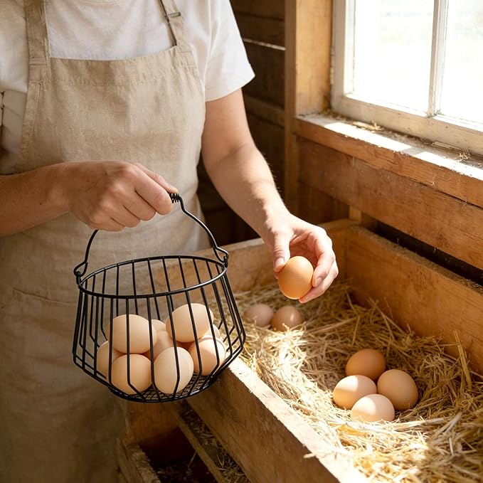 Wire Egg Basket for Gathering Fresh Eggs 24 Capacity Vintage Chicken Coop Basket with Handle for Farmhouse Kitchen Countertop and Rustic Easter Egg Display