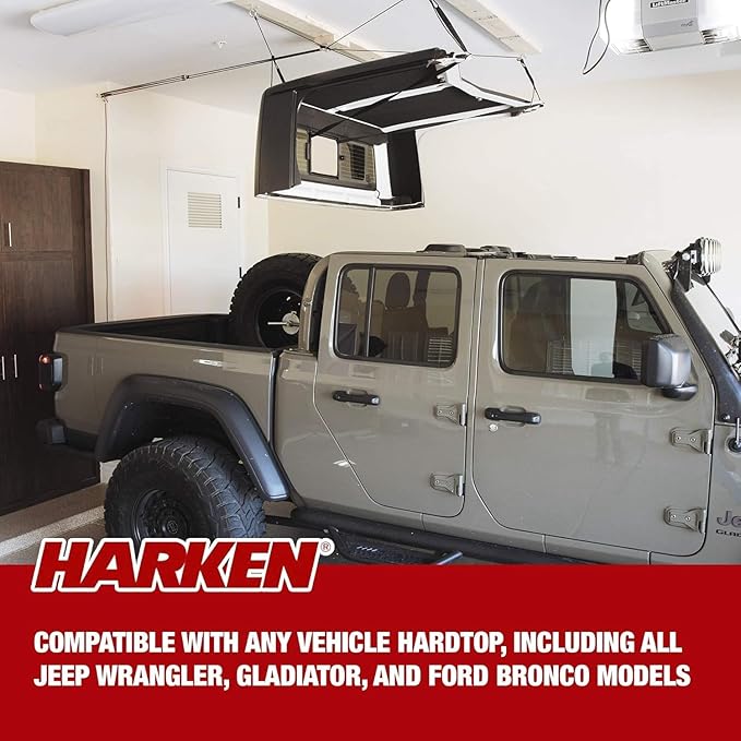 HARKEN - Truck Cap Overhead Garage Storage Hoist, Self-Leveling, Safe Anti-Drop System, Easy One-Person Operation, Smart Garage Organization - 7806.12