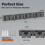 Broom Holder Wall Mount, Mop and Broom Hanger Wall Mount for Organizing and Storing Items in Household Kitchens, Gardens, Laundries (4 Racks & 3 Hooks, Grey)