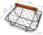 CVHOMEDECO. Chicken Wire Egg Baskets Rust Gathering Baskets with Wooden Handle Country Vintage Style Storage Baskets. Set of 2 (Square)