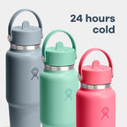 Hydro Flask Travel Water Bottle - Insulated Stainless Steel - Wide Straw Lid, Non Spill, Leakproof in 24 Oz Tonal White