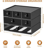 Marbrasse Desk Organizer with 6 Drawers, 3 Tier Stackable Storage Drawers Plastic Makeup Storage, Office Organizers and Storage, Desk Storage Box for Office, School, Home Black