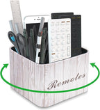Hennaja Square Leather Art Supply Organizer,Remote Control Holder with Removable Dividers,360°Rotatable Pencil Holders,4 Compartments Organizer for Office Supplies Storage Box(1-Light Grey)