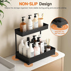 3 Pack Multi-Purpose Under Sink Organizers and Storage, 2026 L-Shaped Pull Out Cabinet Organizer for Bathroom & Kitchen, Under Cabinet Organizer with Hooks Hanging Cup (Black, 14.85 inch)