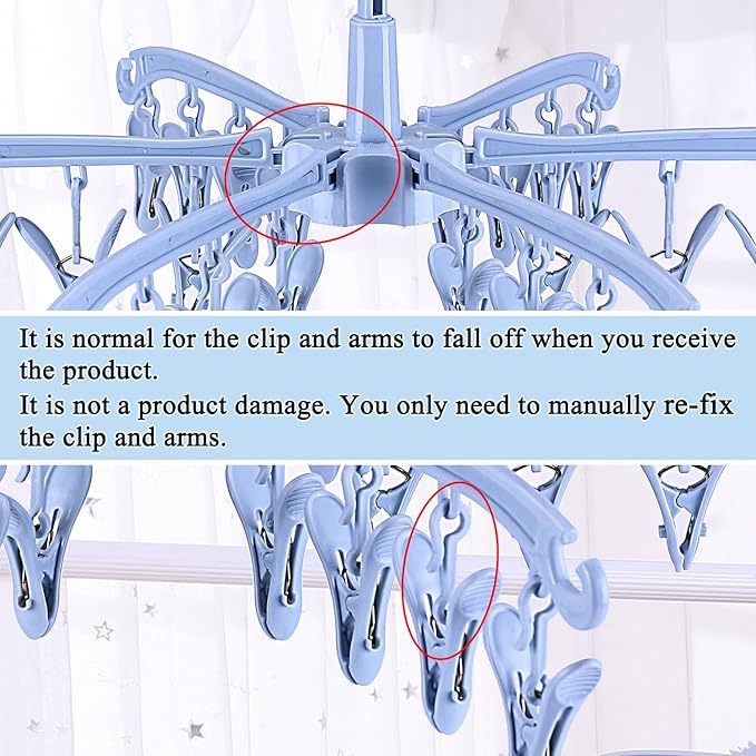 Foldable Drying Rack with 24 Clips for Drying Socks Lingerie Baby Clothes Drying Towels Rotatable Sock Drying Rack