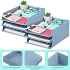 TecUnite 6 Pieces Stackable Letter Trays Blue Rectangular Stackable Office Letter Size Plastic Organizer Desk Tray for Desk Plastic Stacking Support for File Storage Office Classroom