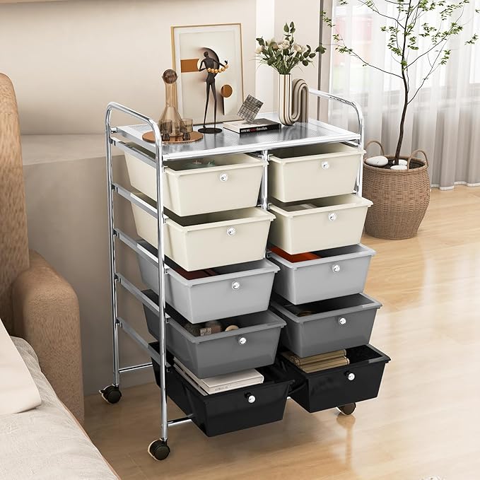 RELAX4LIFE Rolling Storage Cart with 10 Drawers - Craft Storage Cart with Lockable Wheels,Utility Cart, Art Cart Organizer for Crafting Storage, Studio, Office, Home, School Rolling Drawer Cart