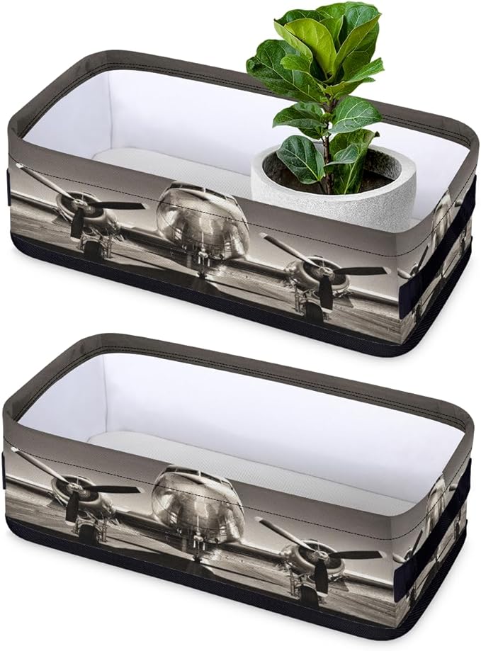 Retro Airplane Pattern Bathroom Storage Baskets Waterproof Bathroom Counter Organizer Decorative Toilet Paper Storage Basket for Organizing for Bathroom Living Room Decor