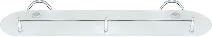 20" Frosted Glass Shelf with Pre-Installed Rail - White Porcelain & Polished Chrome - Flora Series - 5 Year Warrantee