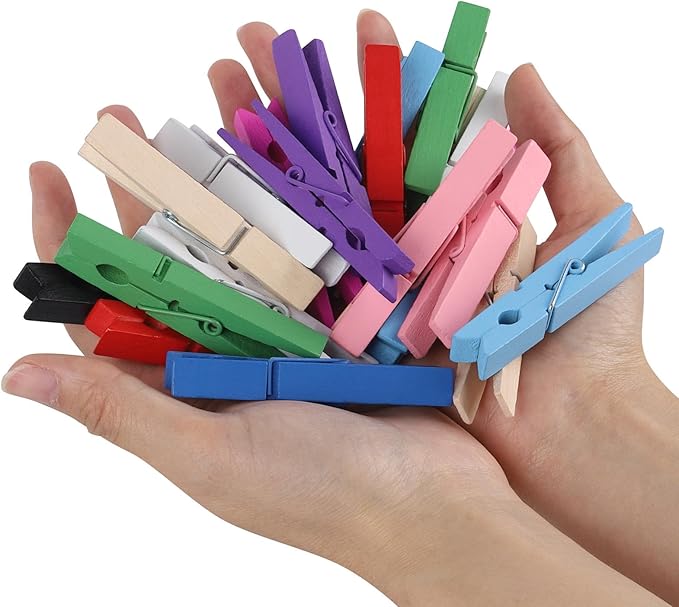 100Pcs Colored Wooden Clothespins, 2.9inch Clothes Pins for Crafts Clip Laundry, 10 Color Cheer Pins