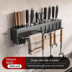 New Multi-Functional Kitchen Rack Home Wall-Mounted Knives Chopstick and Spoon Storage Rack Punch-Free cookware draining Rack