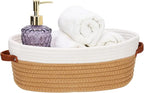 Bathroom Countertop Organizer Basket, Cotton Rope Woven Storage Basket Toilet Paper Decorative Basket for Bathroom, Bedroom, Living Room, Entryway 13"x6.3"x4.3" (Off White/Jute)